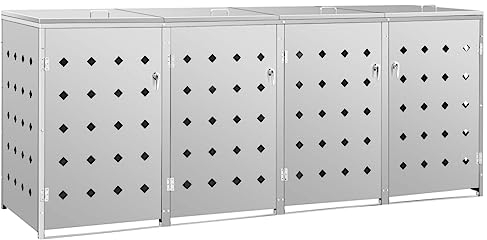 vidaXL Mülltonnenbox für 4 Tonnen Müllbox Mülltonnenverkleidung Mülltonne Mülltonnenbox Müllcontainer Gerätebox 240L Edelstahl Silbern
