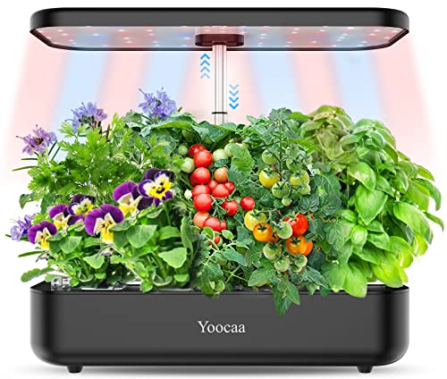 Yoocaa Smart Garden per la Crescita di 12 Piante, Mini Serra Idroponica per Casa, Idroponica Kit Completo con luce LED per Coltivazione Indoor - Altezza Regolabile e Timer Automatico (Nero scuro)