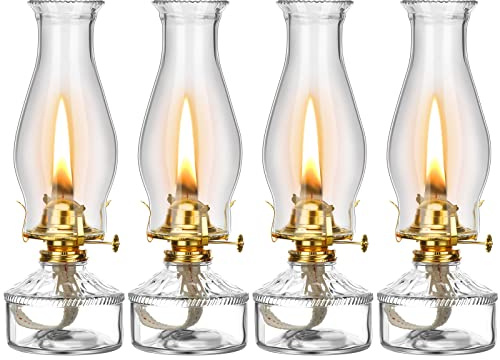 Riakrum 4 Pieces Oil Lamps, Vintage Glass Kerosene Lamp Oil Lantern, Chamber Hurricane Lamps Decorative Lamp for Indoor Use Home Tabletop Decor and Emergency Lighting(Retro)