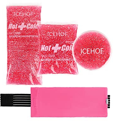 ICEHOF bolsa gel frio (3x) con funda - Suave, larga duración de refrigeración para lesiones, varios tamaños, compresas de frío, bolsa de hielo reutilizable