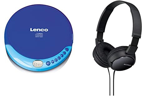 Lenco CD-011 - Tragbarer CD-Player Walkman - Diskman - CD Walkman - Mit Kopfhörern und Micro USB Ladekabel - Blau & Sony MDR-ZX110 Faltbarer Bügelkopfhörer, schwarz