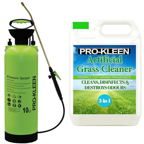 Pro-Kleen Artificial Grass Cleaner 5L and Disinfectant With 10Ltr Pump Sprayer - Concentrate: Makes 15 Litres - for Homes with Dogs. Cleans, Deodorises & Leaves a Fresh Fragrance (Fresh Cut Grass)