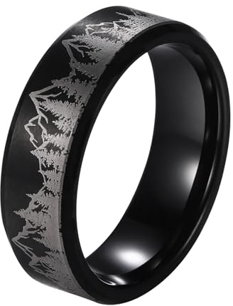 JewelryWe Schmuck Breit 6/8mm Wolfram Wolframcarbid Herren Damen Ring Band, Herzen & Herzschlag Partnerringe für Verlobung Hochzeitstag, Schwarz Größe 49 bis 78