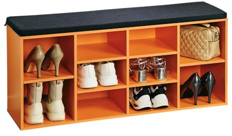 Kesper Skoskåp med sittkudde, material: spånskiva, funerad, mått: B 103,5 x H 48 x D 29,5 cm, färg: orange, svart 15985 13