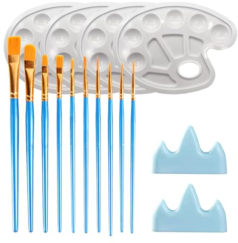 16 Stück Mischpalette Set, 4 10 Pinsel und 2 Pinselhalter, Malpalette, Farbmischpalette Bastelarbeiten DIY Kunst Malerei Acryl Wasserfarben