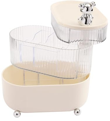 Cable Storage Box, 3 -Tier Clear Plastic Cable Organiser Drawer, Oval Cable Organiser Box, Wire Organiser with 360° Rotating Design, with Dust and Moisture-Resistant Lid, Creamy White