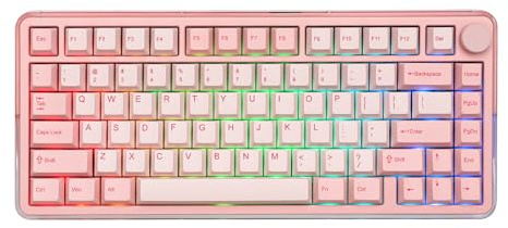KiiBoom Breeze 75 75% CNC Aluminum and Acrylic Mechanical Gaming Keyboard, USB-C/BT5.0/2.4GHz Wireless Creamy Keyboard, with Gasket Structure, RGB, 8000mAh Battery for Win/Mac (Pink)