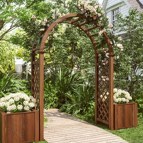 Yajuer Gartenlaube im Freien, Hochzeitszeremonie-Bogen, Torbogen, hölzernes Gartenspalier für Party, Babyparty, Geburtstag, Abschlussfeier, Dekoration (Color : Brown Single Arch)
