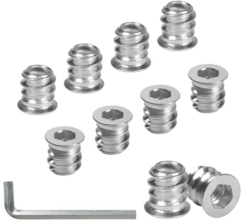 BOUMVID Tuercas Roscadas Hexagonales Insertos de Madera M5 x 10mm, 10 Piezas Tuercas de Insertar Roscados Hexagonal Remaches, Tuerca de Inserción Cabeza Plana para Muebles de Madera