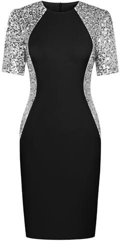 GRACE KARIN Figurbetontes Damenkleid mit Paillettennähten, kurzärmelig, knielang, für Cocktailpartys, Clubs