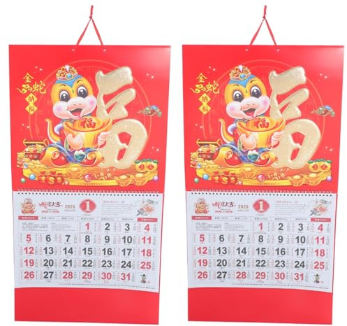 SEWACC 2St 2025 Chinesischer Wandkalender Mondjahr der Schlange Neujahrskalender Wandhalterung Kalender Dekoration für Zuhause Wohnzimmer und Büro