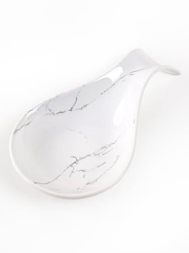 ANTIS'S HOME Ceramic Spoon Rest, Mable White Spoon Holder, Heat Resistant Rest for Kitchen Counter, Teaspoon and Cooking Utensil Rest, Decorative Spoon Rest Kitchen Accessory