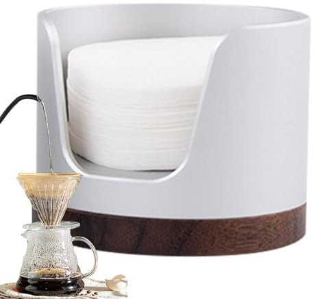 Soporte de filtro de café portátil, recipiente de almacenamiento de filtro - Conservación eficiente Recipiente portátil a prueba de polvo de madera estilo granja vintage con tapa para máquina