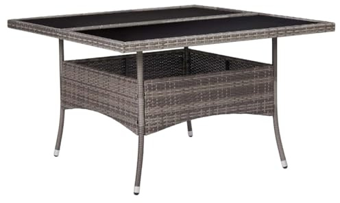 Myheimly Garten Esstisch für 4 Personen Gartentisch Terrassentisch Tisch Balkontisch Gartenmöbel Terrasse Poly Rattan Glas Stahlrahmen Grau