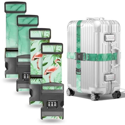 Metamorisy,220cm verlängerte Version Koffergurte 4 stück,kofferband auffällig,koffergurt mit zahlenschloss,einstellbar kofferband Gurt,koffergurt kreuzgurt,Luggage Strap,Für 28-Zoll-Koffer (Grüner)