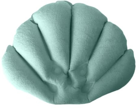 MagiDeal Inflatable Bath Pillow Shell Shaped Space Saving Head Supports Cushion Soft Bathtub Headrest Pillow Bath Support for Bathroom, blue green