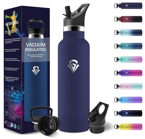 Thermosflasche, 500ML BPA-Frei, Trinkflasche Edelstahl, Auslaufsichere Isolierflasche Doppelwandig, Wasserflasche, Thermoskanne, mit Strohhalm, Trinkflasche Kohlensäure Geeignet