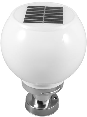 iplusmile Lampada a Colonna Solare Per Esterni a Led Globo Luminoso Rotondo Bianco Da 200mm, Base Rotonda Resistente Alle Intemperie Per Giardini e Vialetti