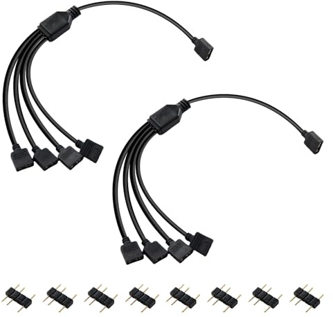 Uliwamowi 2 Stück ARGB Splitterkabel, 5V 3-Polig ARGB Splitter Kabel 1 auf 4 für Adressierbare LED Lüfter PC Beleuchtung Computergehäuse CPU Kühler und Lichtsysteme, Enthält 3 Pin Stecke（Schwarz）