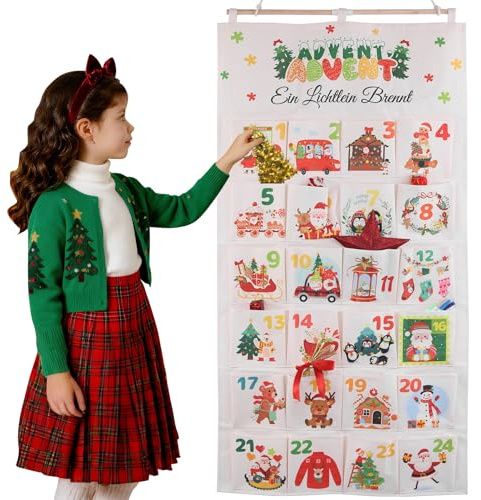 Calendrier de l'Avent, 24 Calendrier De l'Avent à Remplir en Remplir, DIY Calendrier de L'Avent Tissu, pour Murales Fenêtre Porte Décorations de Noël, Calendrier Suspendu