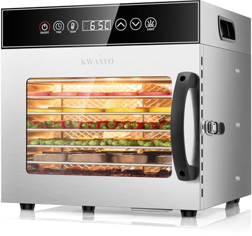 Kwasyo Dörrautomat Edelstahl 600W mit 8 Etagen, Profi Dörrgerät & Dörrautomaten Lebensmitteltrockner, Digitaler Timer, Temperaturregelung, Überhitzungsschutz, Rezeptbuch inklusive