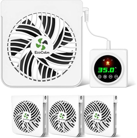 ecoCalm Ventilador de radiador con 5 imanes para radiadores de hierro fundido, 4 ventiladores de calefacción magnéticos con termostato inteligente, ventilador de radiador aumenta la eficiencia de