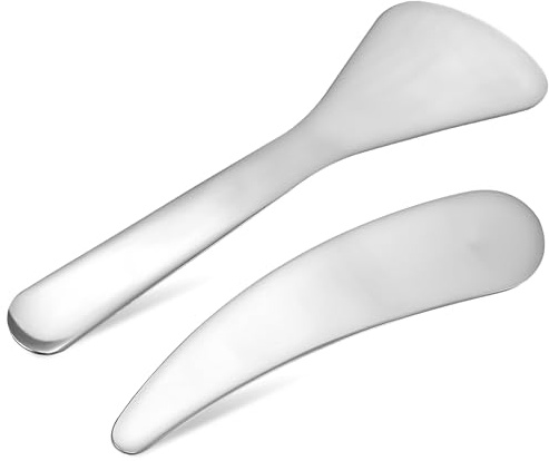 CIYODO Tragbarer Kosmetikspatel 2 Stück Edelstahl mit Hautpflegespatel und Cremelöffel für Empfindliche Haut Wiederverwendbar Ergonomisch Make Up und Augencreme Werkzeug
