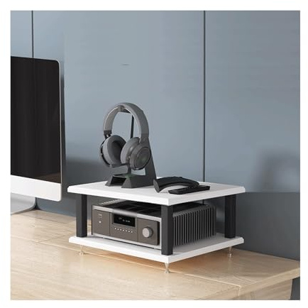 Multitier HiFi-Rack, verstellbarer AV-Media-Ständer, offener CD-Plattenspieler, Stereo-Schrank, Eckkomponentenaufbewahrung für Zuhause, Büro, TV, Weiß, 2 Etagen, Audio-Turm