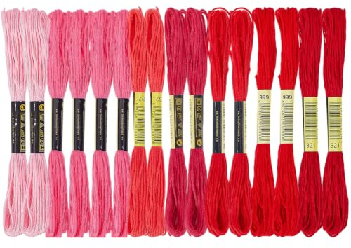 BEAMARKER 16 nystan med 131 meter flerfärgat brodergarn, 6 trådar, 1,2 mm, bomull, för korsstygn, broderi, vänskapsarmband, stickning, sömnad och kreativ fritid (röd)