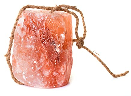 Kristallsalz Leckstein mit Hanfseil 1,4 kg aus einem Vorgebirge des Himalaya Salzstein Salzbrocken Lecksalz