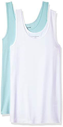 Amazon Essentials Damen Tanktop, Schmale Passform, 2er-Pack, Aquablau/Weiß, M