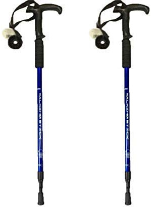 2 x Anti-Shock T Handle Walking Sticks Adjustable Hiking Poles Walk Trek Trekking (Blue)