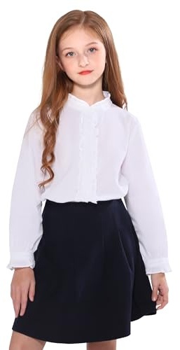 SOLOCOTE Blusa de niñas con Volantes, Mangas largas, Botones, Estilo Princesa, de algodón Suave y Suelta, Ideal para Primavera y Verano Blanco 13-14 años
