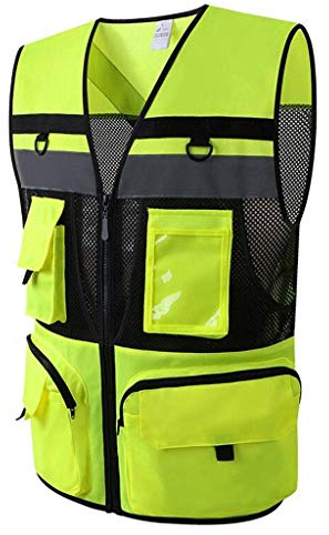 Sooiy Gilet de sécurité réfléchissant avec Poches Multipoches de sécurité réfléchissante pour Gilet de sécurité pour Entrepreneur, Gilet Orange/Jaune,Green,S