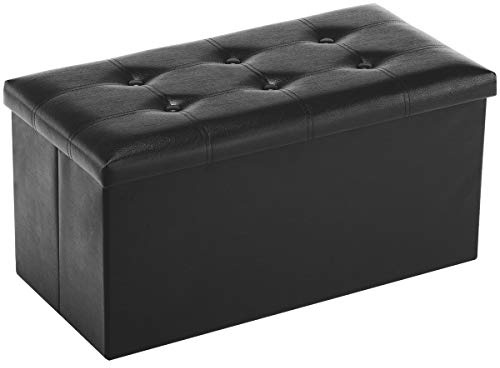 Youdesure Folding Storage Ottoman Bench, Faux Leather Footrest Couch for Living Room, 30 inch Storage Bench with Padded Seat for Bedroom Hallway, Holds up to 350lbs, Black