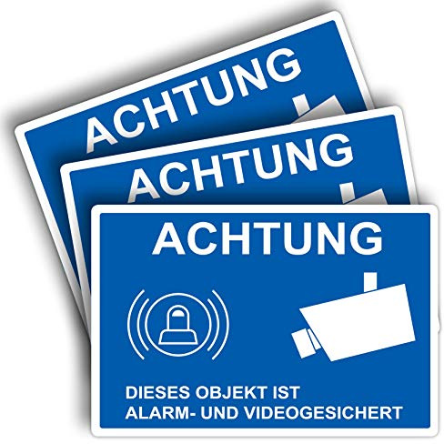 STROBO 3 Stück Alarm- und Videogesichert-Hinweisschild | Stabile 3mm Hartschaumplatte als 30x20cm Schild mit UV-Schutz für den Außenbereich