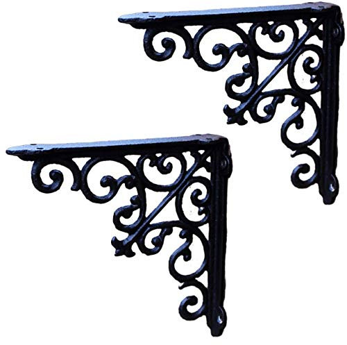 LLPEIJIE026 2 PCS Escuadras para Estanterías Vintage, Soporte de Ángulo Triangular Negro, Hierro Forjado Rústico, Soporte Pared Balda Flotante, con Tornillos, para Hogar y Jardín (18cm)