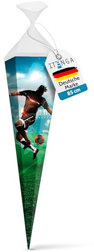 itenga Motiv Schultüte 85cm für Jungen – eckig mit Tüllverschluss – stabile Zuckertüte - Motiv, z. B. Dinosaurier, Traktor, Rennauto, Feuerwehr, Polizei, Fußball (Fussball)