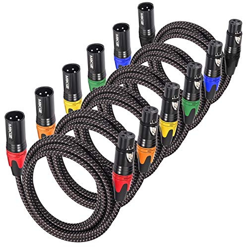 MIKIZ XLR Cables for Microphone 25ft 6 Packs - Braided Premium Balanced XLR Mic Cable 3-Pin Male to Female Dual Shielded