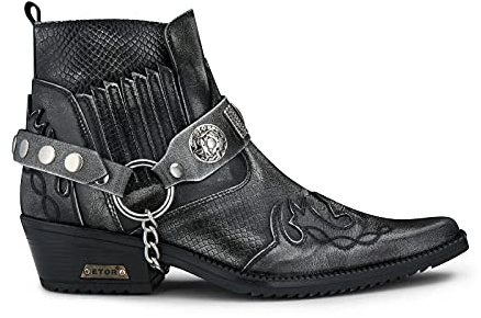 Infinity Leather Stivaletti da Uomo in Pelle Coccodrillo Grigio Stile Motociclista, Cowboy, Ballo Cubano Winklepickers 42