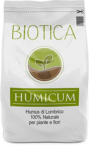 BIOTICA Humus di lombrico 100% biologico italiano HUMICUM - 50 Litri - Fertilizzante 100% Naturale italiano, Terriccio Biologico, Concime per Piante, Fiori e Orto