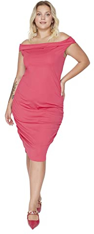 Trendyol Midi Off-Shoulder Fitted Plus Size Dress, Vestido,