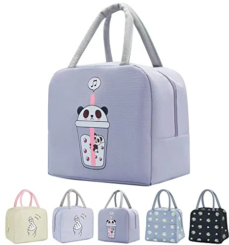 Wylhxyqq Lonchera portátil impermeable, bolsa de almuerzo reutilizable, bolsas de almuerzo aisladas, para mujeres, hombres, niños y estudiantes, viajes, trabajo, picnic, oficina y escuela (coca morada
