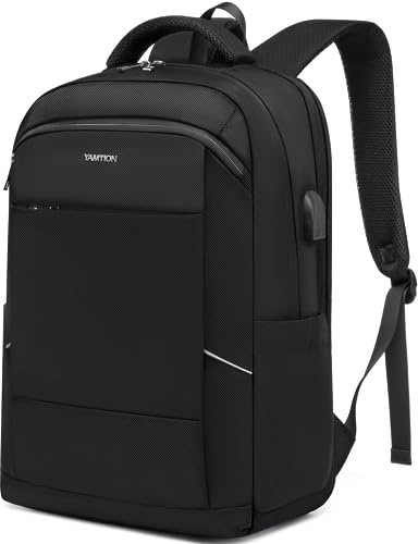 YAMTION Mochila Portatil 15.6 Hombre,Mochila Urbanas Impermeable con Puerto de Carga USB para Trabajo,Casual,Viaje,Mochilas Escolares Adolescentes Universidad,TSA Amigable,Negro