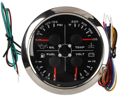 Indicador de Nivel de Combustible, 4 en 1, Calibre de 85 Mm, Multifunción, Nivel de Combustible, Presión de Aceite, Temperatura del Agua, Voltímetro, de 9 a 32 V para Coche, Caravana, Barco,