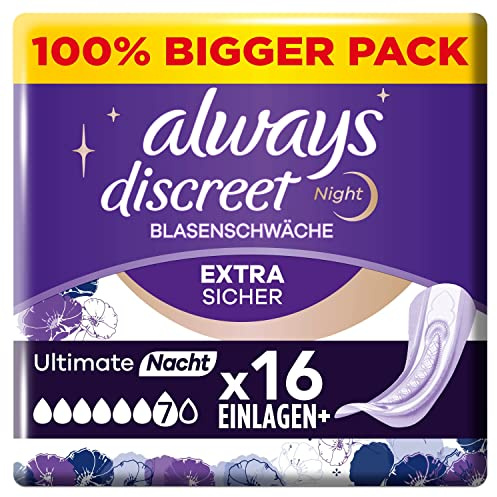 Always Discreet Inkontinenzeinlagen Für Frauen Ultimate Nacht 16 Stück Extra Sicher und Diskret
