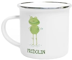 Emaille Tasse mit Namen Kindertasse mit Namen und Tier (Frosch)