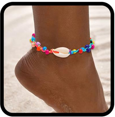 Handcess Boho Fußkettchen Damen Fussketten Perlen Fußkettchen Geflochtener Fußschmuck für Frauen und Mädchen (Bunt)