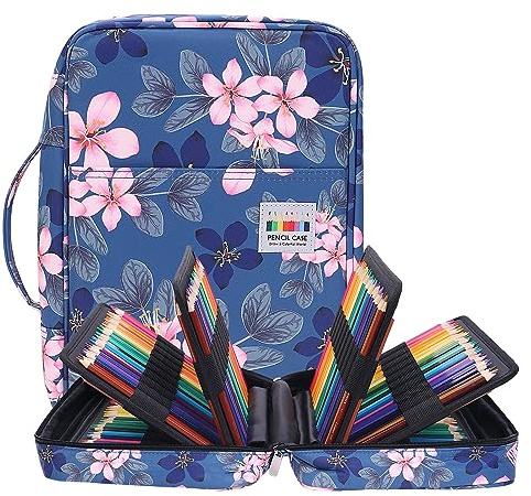 BOMKEE Pencil Case Grande Capacità, 304 Slot Matita Disegno Borsa Colorato Penna Titolare Multistrato Organizzatore Multifunzione Grande Astuccio Borsa per Artista Studente (Magnolia Floral, 304)