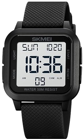 Ziyan Digital sportklocka för män, armbandsur digital klocka vattentät LED-armbandsur med stoppur, nedräkningstimer, Svart – vit, Sporter